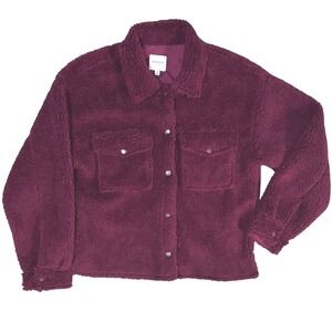 Deep Burgundy Teddy Sherpa Jacket S Fluffy Crop Plush Cozy Layering Cabincore